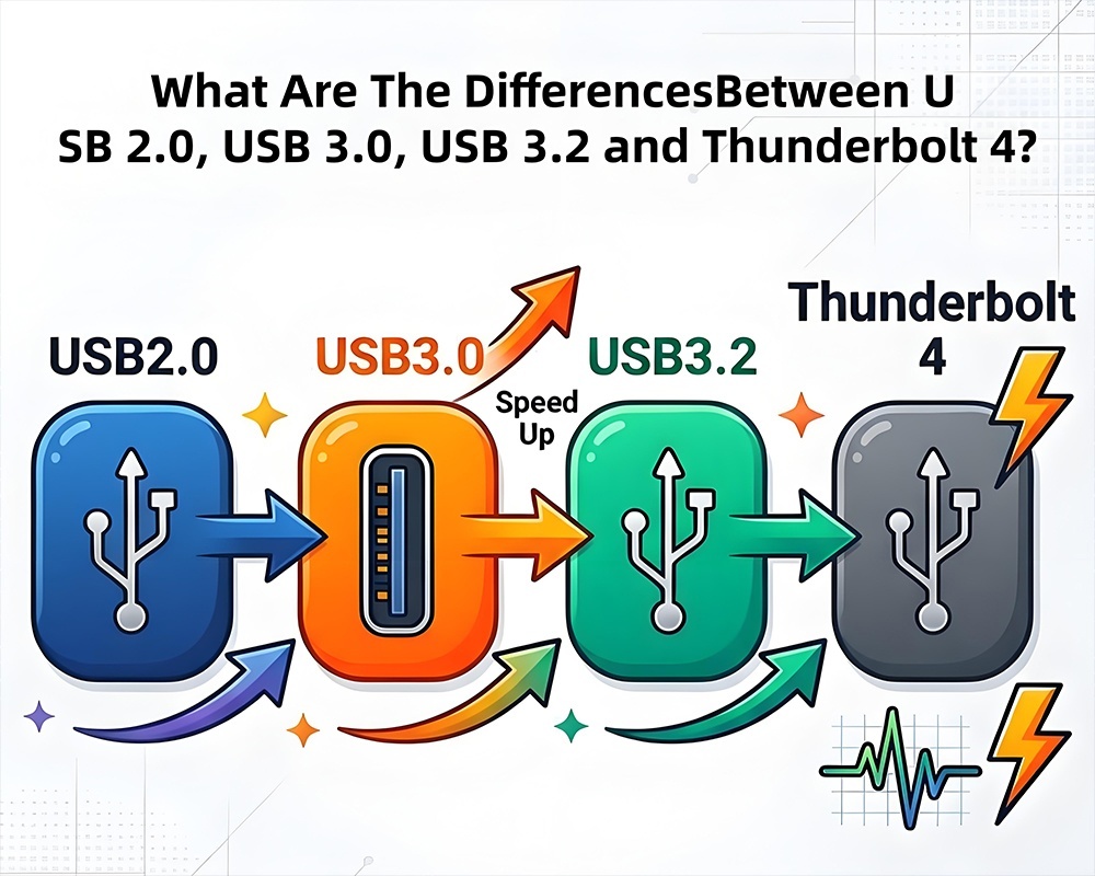 সর্বশেষ কোম্পানি ব্লগ সম্পর্কে সম্পূর্ণ USB স্পেসিফিকেশন গাইড USB2.0 USB3.0 USB3.2 এবং Thunderbolt 4 এর মধ্যে পার্থক্যগুলি কী কী