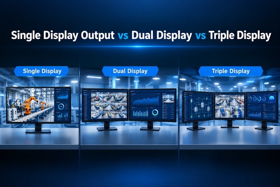 সর্বশেষ কোম্পানি ব্লগ সম্পর্কে Single Display Output vs Dual Display vs Triple Display: Comparison of Multi screen Output Capability of Industrial PCs